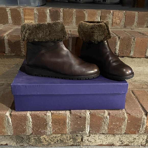 Brand New NIB Stuart Weitzman Brown Leather Shearling Cooper Chill Boot Size 9 - Picture 3 of 9